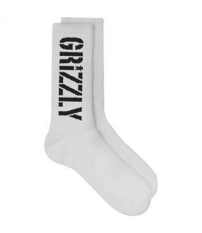 GRIZZLY SOCKS STAMP WHITE
