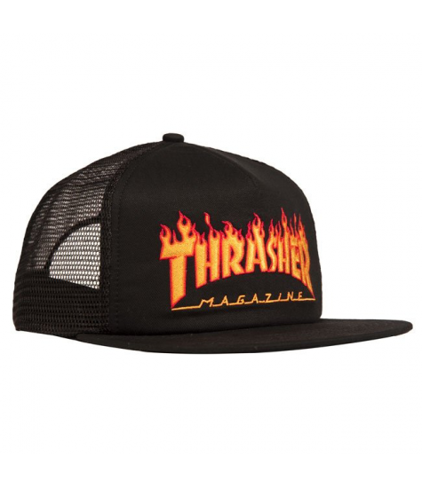 THRASHER CAP FLAME EMB MESH BLACK